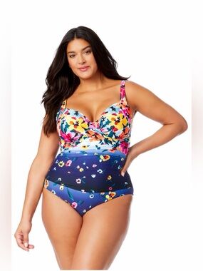 Anne Cole Plus Size Gradient Floral Underwire Surplice One Piece Swimsuit 22W